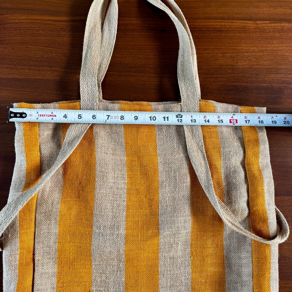Saardé 100% Natural Woven Jute Market Bag in Mustard Stripe - Beach Pool Tote - Picture 10 of 15